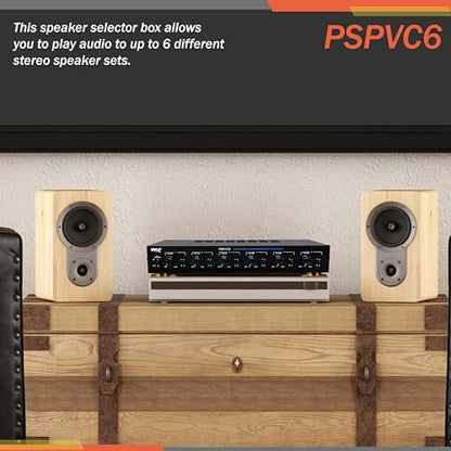 Pyle 6Channel Speaker Selector- Premium Switch Box Hub Distribution System w/Individual Volume Control for Multi-Channel Amplifier Power, Controls Up to 6 Pairs of Indoor or Outdoor Speaker- PSPVC6.5