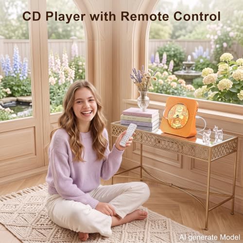 Gueray Portable CD Player with Bluetooth, CD Player with Speaker for Home | Plug-in desktop use,2-way Bluetooth mode, 3W speakers, FM radio, sleep timer, A-B repeat,USB/AUX - color: Orange
