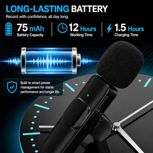 Sahara - Dual Wireless Lavalier Microphone Set, 2 Clip-On Mics, Noise Reduction, Plug & Play Auto Pairing, USB-C Receiver, Lightning & USB-A Adapters for Recording & Streaming