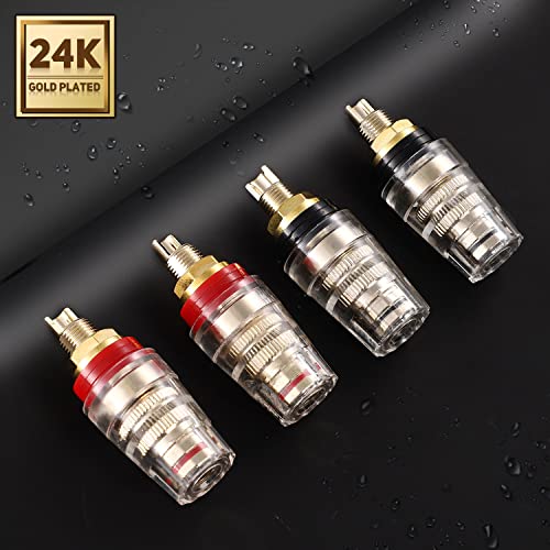 Facmogu 4PCS Black & Red Heavy Duty 5-Way Binding Post Banana Jacks 4mm, 24K Gold Plated Sold Brass Insulated Binding Post Banana Plugs, Speaker Amplifier Bindling Post Terminal Connectors - Short - size: Large-Short