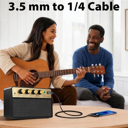 3.5mm to 1/4 Cable, TRS to TRS Stereo Audio Cord, 6.6ft | 3.5 to 1/4" Braided Cable, Gold-Plated Connectors, Cables for Guitar, Keyboard, Digital Piano, Speaker, Mixer, Amplifier - size: 6.6ft