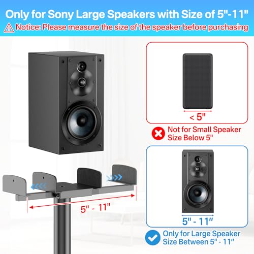 Heavy-Duty Speaker Stands Pair for Sony Speaker Stands SS-CS5/SS-CS5M2/SS-CS8/SA-Z9R with Soundbar Mounts, Adjustable Dual Side Fits for 5–11" Surround Sound Speakers WR Cable Management