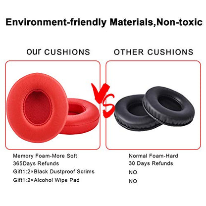 Professional Replacement Ear Pads for Beats Solo 2 & Solo 3 Wireless On-Ear Headphone/Soft Protein Leather/Noise Isolation Memory Foam/Strong Adhesive Tape/Cloud Like Comfort/Extra Durable - color: Red
