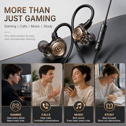 Gaming Earbuds with Mic, Wired in-Ear Gaming Headphones, 10mm Driver, 3.5mm & USB-C Options, in-Line Control, Noise-Isolating Earphones for PS5, Xbox, Switch, PC, Phone(3.5mm)