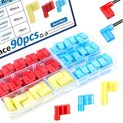 smseace 90Pcs Right Angle Spade Connector 22-18/16-14/12-10AWG Nylon Quick Disconnect Flag Terminal Red/Yellow/Blue 90 Degree Wire Terminal Connector - size: 90Pcs