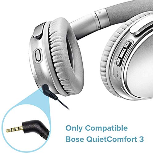 QC3 Replacement Audio Cable Cord for Bose Quietcomfort 3 QC3 Headphone with Inline Mic Volume Control 1.4 Meters 3.5mm to 2.5 mm Cable for iOS Android System (Built-in Microphone)