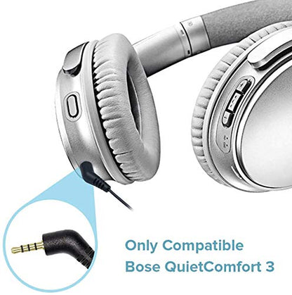 QC3 Replacement Audio Cable Cord for Bose Quietcomfort 3 QC3 Headphone with Inline Mic Volume Control 1.4 Meters 3.5mm to 2.5 mm Cable for iOS Android System (Built-in Microphone)