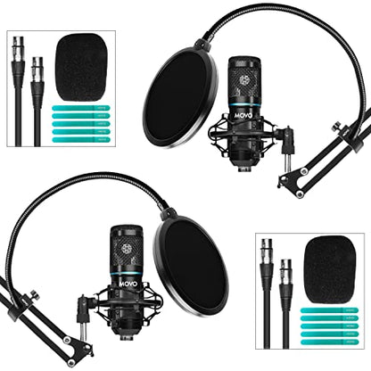 Movo PodPak2A 2-Pack Universal Cardioid Condenser Microphone Kit with Articulating Scissor Arm Mic Stand, Shock Mount, and Gooseneck Pop Filter - Podcast Equipment Set for YouTube, Podcast, Streaming - style: 2 Pack