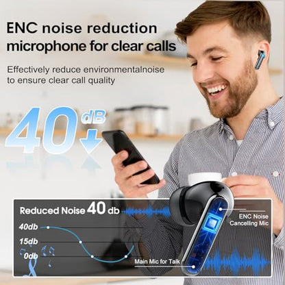 Csasan Wireless Earbuds Bluetooth 5.3 Headphones, 40H Playtime in-Ear Earphones, Mini Bluetooth Earbuds with ENC Noise Cancelling Mic, Deep Bass Stereo Ear Buds, LED Display, IPX7 Waterproof Earphones - color: Black