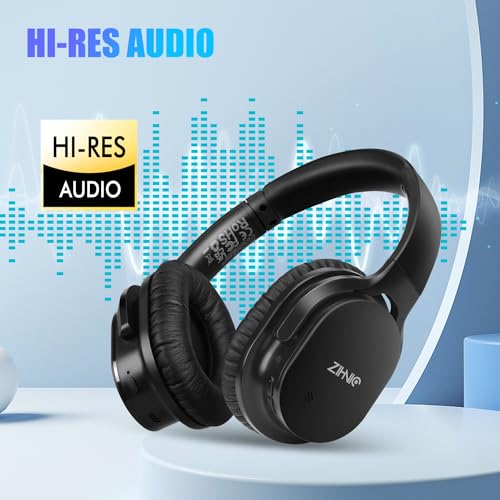 ZIHNIC Bluetooth 5.3 Noise Cancelling Headphones, Over-Ear Wireless Headset with 60H Playtime,Low Latency Game Mode, Lightweight, Deep Bass Hi-Fi Sound for Travel, Home, Office - Black
