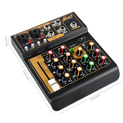 Mini Audio Mixer, Portable Mini4 DJ Board Mixer with USB Bluetooth, 4 Channel Sound Mixing Board for Wedding Party Podcast Live Performance Event