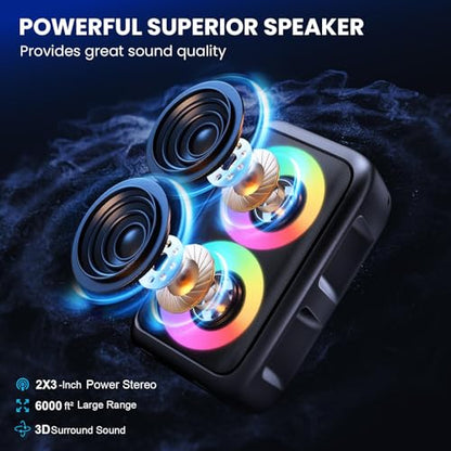 Bluetooth Speaker with 2 Wireless Microphones - Big Party Speaker for Adults Kids Karaoke with Lights - Portable Rechargeable Floorstanding Speakers Support TWS/AUX/USB/TF Card for Home Party Gift - size: 2 Mics