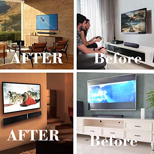 Universal Soundbar Wall Mount with Hardware | Compatible Most Soundbars, Mounting Bracket Kit, Anti-Slip Strips, Metal Ring, Screws, Anchors - color: Black-with adhesive
