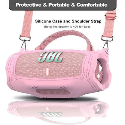 JCHPINE Silicone Cover and Carrying Case for JBL Charge 6 Bluetooth Speaker | Accessories for JBL Charge 6 AI Sound Bluetooth Speaker Protective Cases with Shoulder Strap (Pink) - color: Pink