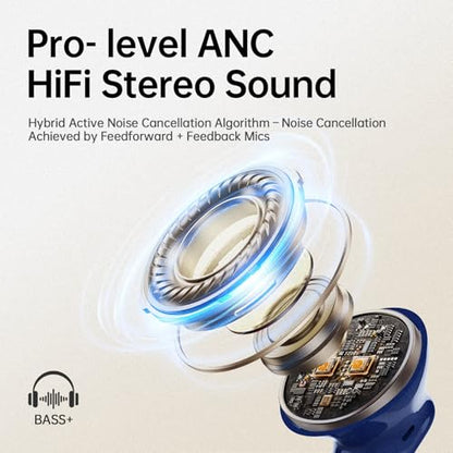 xinwld Adaptive Hybrid Active Noise Canceling 2026 Wireless Earbuds, 6 Mics ENC Clear Call Ear Buds, Hi-Res Audio Deep Bass Bluetooth 5.4 Headphones, 40H, LED, for Sports Running Gym Workout, Blue - color: Blue