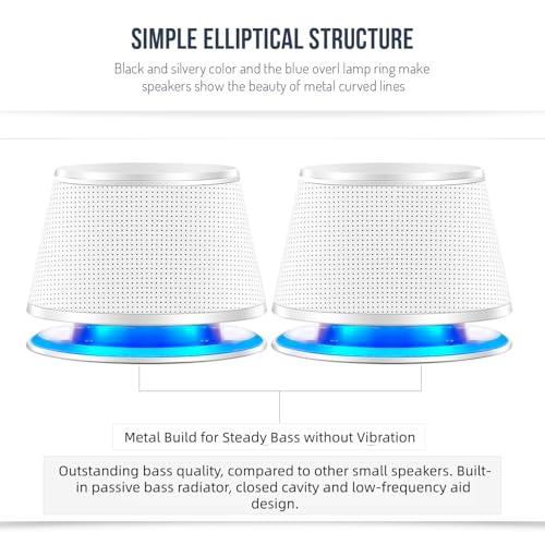 Sanyun SW102 Computer Speakers for Desktop PC Laptop, 2.0 USB Powered | Dual Passive Radiators, Punchy Bass, 3.5mm AUX for Audio, In-Line Volume Control, Plug and Play, Space-Saving (Pair, White) - color: White