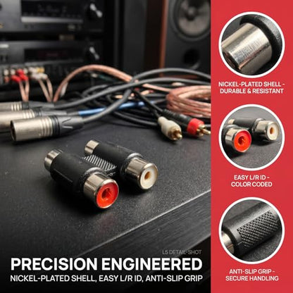 MOBOREST 2PCS Dual Female to Female RCA Jack Extension Cable Adapter Coupler Connector for Stereo Audio Video Cable Joiner, Nickel-Plated RCA Dual Female Plug