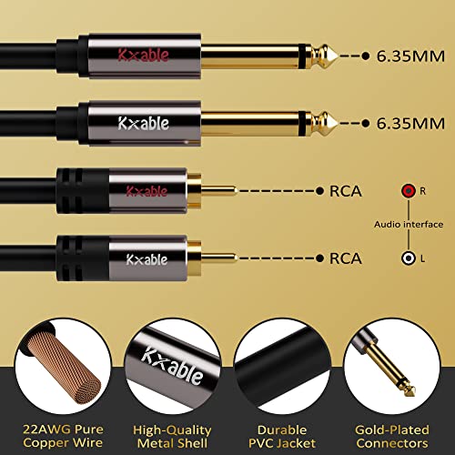 RCA to 1/4" Cable 25FT, Dual 1/4 inch TS to Dual RCA Stereo Audio Interconnect Cord, 23AWG, 2 x 6.35mm Quarter to 2 RCA Male Cable, for AV Receiver, Speaker, Home Audio, Amplifier, with 5 Cable Ties - size: 25 Feet