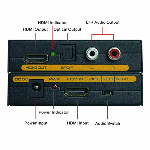 HDMI Audio Extractor | Toslink Optical Digital Audio Output | Analog RCA L/R Stereo Output | HDMI v1.3 1080P 3D | Model: VHD-H2HSAs