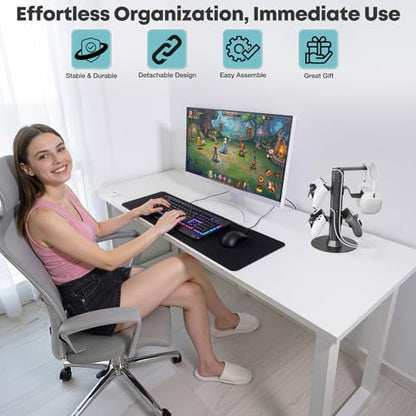 Gaming Controller & Headset Holder Stand for Desk, with Charger Cable Organizer Headphone Stand for PS5/ Xbox/ PS4/ Switch, Metal Base Controller Hook for Storage with 360° Rotatable Hanger- 2 Tiers - size: 2 Tiers