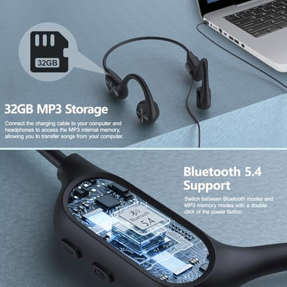 Bone Conduction Headphones for Swimming, Waterproof Swimming Headphones | IPX8 Waterproof Earbuds for Swimming, Open Ear Earbuds With 32GB MP3 Mode,8H Playtime Bluetooth 5.4 for Running