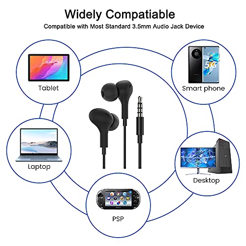 Noise Isolating Wired Earbuds Headphones Earphones w/Microphone Compatible with Samsung Galaxy A16 A15 A14 A06 A05 A03S A25 A26 S10 S9 Plus S10e, Moto G 5G G Play, 3.5mm Cell Phone Computer -Black