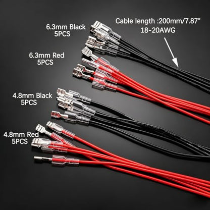 Twidec/20Pcs 4.8mm and 6.3mm Female Spade Crimp Terminal with Insulating Sleeve and Wire Red + Black Female Spade Quick Splice Assortment Kit - size: 20 Pieces 4.8/6.3mm