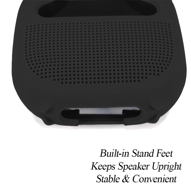 Protective Silicone case for Bose New SoundLink Micro Portable Bluetooth Speaker (2nd Gen) -Anti-Slip Silicone Cover with Stand Feet,Carabiner & Adjustable Neck Strap (Black) - color: Black