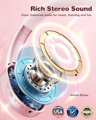 Wentronic Kids Headphones Wireless Bluetooth 5.4,Foldable Over Ear Headphones with 3.5mm Wired Mode,Safe Volume Limit,48H Playtime,Clear Calls,HD Sound for Toddlers/Children/School/Travel,Pink - color: Pink