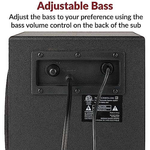 Cyber Acoustics CA-3090 2.1 Speaker System with 18W Subwoofer | Compact 2.1 PC Speaker System with Subwoofer, 18W Peak Power, Adjustable Bass, for Music, Movies, and Gaming