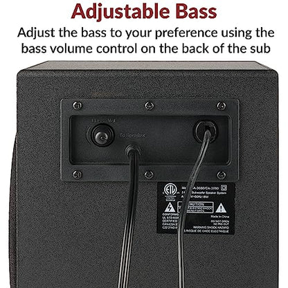 Cyber Acoustics CA-3090 2.1 Speaker System with 18W Subwoofer | Compact 2.1 PC Speaker System with Subwoofer, 18W Peak Power, Adjustable Bass, for Music, Movies, and Gaming