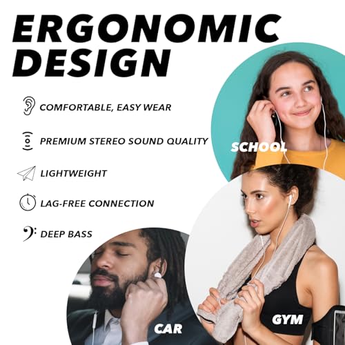 White Wired Earbuds 3.5mm Jack, Ear Buds with Microphone Wired, Earbuds with Mic Inline & Volume Control, Ear Buds with Wire, Plug In Earphones with Inline Microphone & Volume Control - 2 Pack - size: Pack of 2