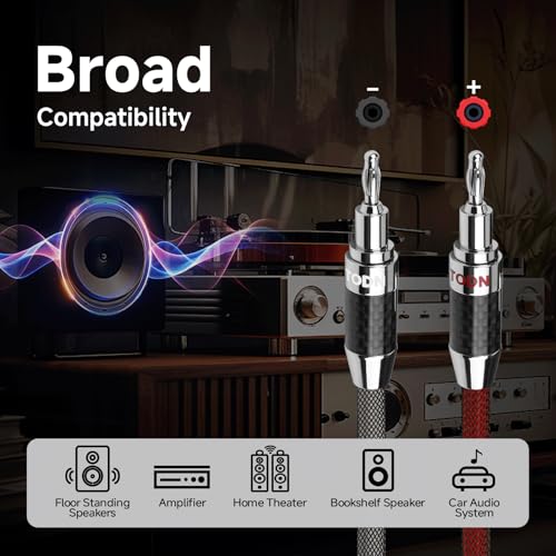 TODN 6.5ft Silver-Plated OCC Speaker Cable with Banana Plugs HiFi Shielded | 1 Cable Rhodium-Plated Banana Plug Speaker Wire, Carbon Fiber Shell, Nylon Braided for Speakers Home Theater Amplifier Stereo - color: Speaker Cable Master, size: 2m
