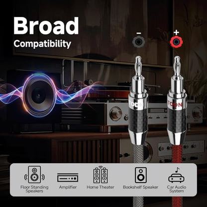 TODN 6.5ft Silver-Plated OCC Speaker Cable with Banana Plugs HiFi Shielded | 1 Cable Rhodium-Plated Banana Plug Speaker Wire, Carbon Fiber Shell, Nylon Braided for Speakers Home Theater Amplifier Stereo - color: Speaker Cable Master, size: 2m