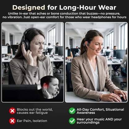 Air Conduction Open Ear Headphones with Mic, AI Noise Cancelling Bluetooth Headset, Dual Connect Wireless Headphones with Mute Button, 32g Lightweight for Work, Driving, Workout, Calls Black