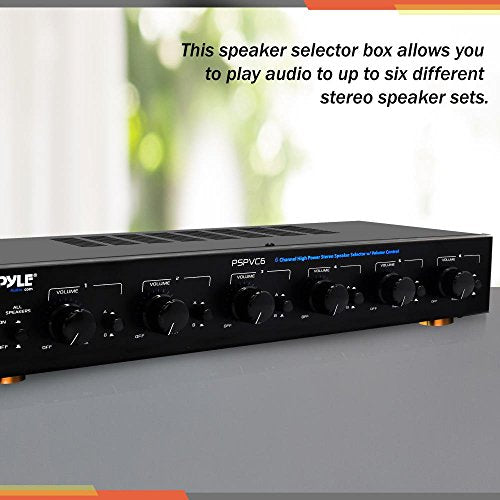 Pyle Premium New and Improved 6 Zone Channel Speaker Switch Selector Volume Control Switch Box Hub Distribution Box for Multi-Channel High Powered Amplifier Control 6 Pairs of Speakers - PSPVC6