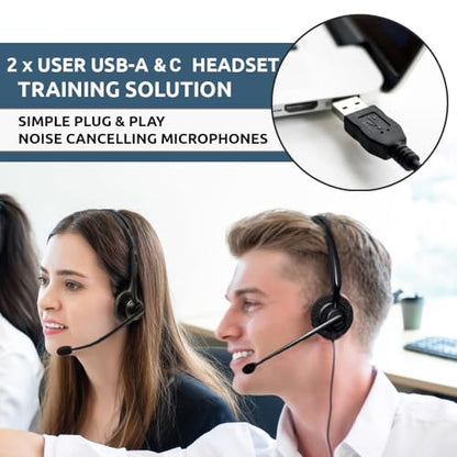 Project Telecom USB-A & USB-C, 2 Users, Monaural Noise Cancelling, Headset Splitter Training Supervising Coaching Bundle - Compatible with Microsoft Teams, Zoom, Cisco Webex, VoIP Apps - style: Monaural