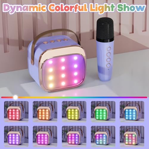 FLUESTON Mini Karaoke Machine for Kids Adults, Portable Bluetooth Speaker with Wireless Microphone, Birthday Kids Gifts Toys for Girls Ages 3, 4, 5, 6, 7, 8, 9,10,11,12+ Years Old - color: Purple 1 Mic