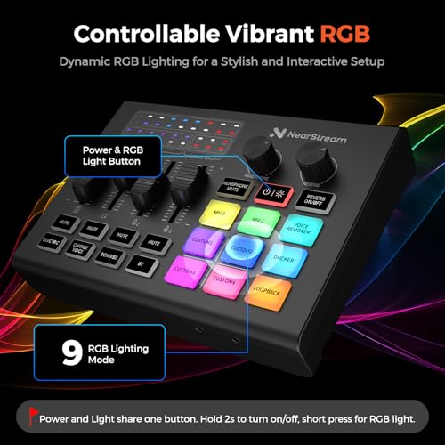 Gaming Audio Mixer & USB Audio Interface with Pro Mic Preamp | Dual XLR/6.35mm Inputs, 48V Phantom Power, RGB, Voice Changer, Sound Pads, Loopback for Podcasting/Streaming & Music