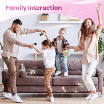 Mini Karaoke Machine, Portable Bluetooth Speaker & 2 Wireless Microphones | Karaoke Player Karaoke Microphone For Family Home Party Outdoor With HI-FI Sound | 5 Magic Sound | PA System | USB | TF | AUX - color: Gold