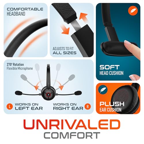 Delton 50X Noise Canceling Bluetooth Computer Headset with Charging Dock | Wireless headset for Laptop/PC/iMac/Tablet/Smartphones, Compatible with MS Teams, Zoom, Google Meet, Slack and More - Black