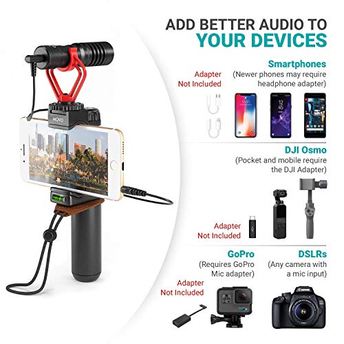 Movo Smartphone Video Rig with Shotgun Microphone, Grip Handle, Wrist Strap for iPhone 5, 5C, 5S, 6, 6S, 7, 8, X, XS, XS Max, 11, 11 Pro, Samsung Galaxy, Note and More