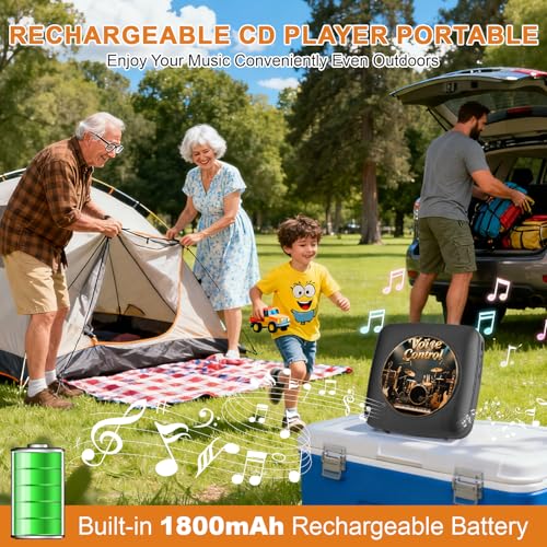 Gueray CD Player Portable Bluetooth: Offline Voice Control CD Players for Home with Remote Voice Control CD Player with Speakers with FM Radio Remote - color: Nightfall black
