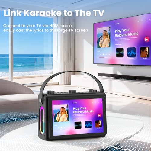 Karaoke Machine with Lyrics Display, Built-in 10.1 inch HD Screen | Supports WiFi HDMI Bluetooth USB TF and Echo, Portable Karaoke System for Adults, with 2 Wireless Microphones for Home Party