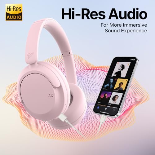 VOKALEN Hyper GO Wireless Over-Ear Noise Cancelling Headphones with Mic, 60H Playtime, Bluetooth Headphones, Hi Res Audio, Deep360 Spatial Audio, Ultra-Lightweight for Travel, Work, Study (Pink) - color: Pink
