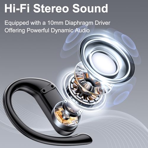Wireless Sports Earbuds with Ear Hooks & 80H Playtime | IPX7 Waterproof, Bluetooth 5.4, LED Digital Display, 10mm Bass Drivers, Secure Fit Workout Earphones for Fitness & Gym