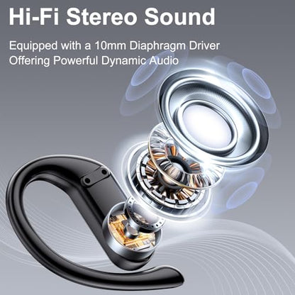 Wireless Sports Earbuds with Ear Hooks & 80H Playtime | IPX7 Waterproof, Bluetooth 5.4, LED Digital Display, 10mm Bass Drivers, Secure Fit Workout Earphones for Fitness & Gym