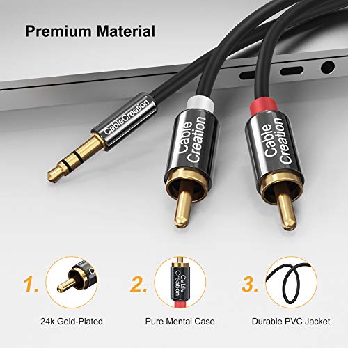CableCreation 3.5mm to RCA Cable 6FT 2pcs,3.5mm TRS to 2RCA Stereo Splitter | Male to Male RCA Stereo Y Splitter Cord for Echo Dot, Smartphone, MP3, Tablet, Stereo Receiver, Car, Speaker, HDTV ect, 2m - size: 6.6FT 2-Pack, style: PVC Jacket