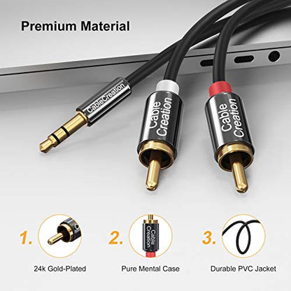 CableCreation 3.5mm to RCA Cable 6FT 2pcs,3.5mm TRS to 2RCA Stereo Splitter | Male to Male RCA Stereo Y Splitter Cord for Echo Dot, Smartphone, MP3, Tablet, Stereo Receiver, Car, Speaker, HDTV ect, 2m - size: 6.6FT 2-Pack, style: PVC Jacket