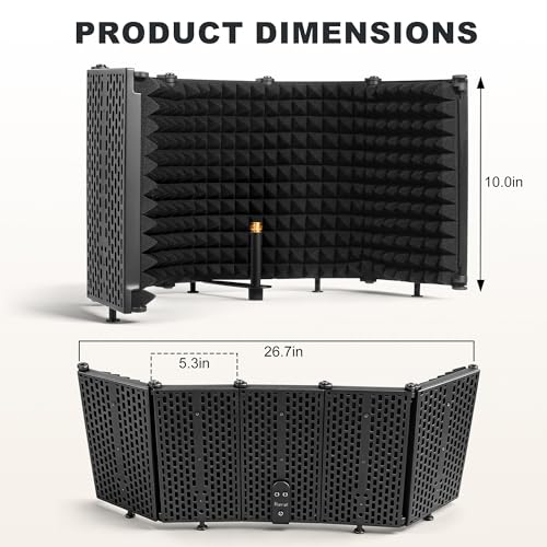 Microphone Stand With Isolation Shield,Recording Studio Equipment | With Foldable Mic Shield With Sound Insulation For Recording Studio, Podcasts,Broadcasting - size: Standard Edition